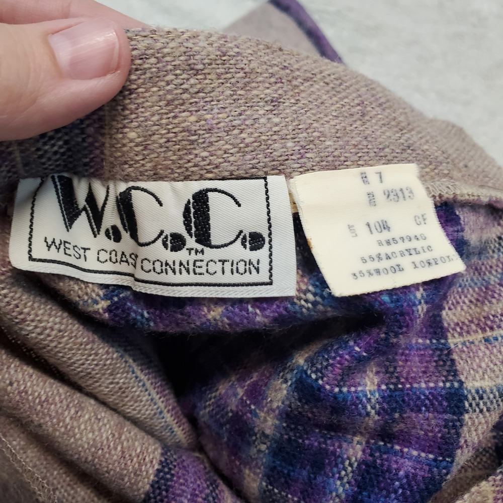 Vintage West Coast Connection Gray Purple Plaid Wool Blend Skirt 7 Academia Twee - Picture 5 of 8
